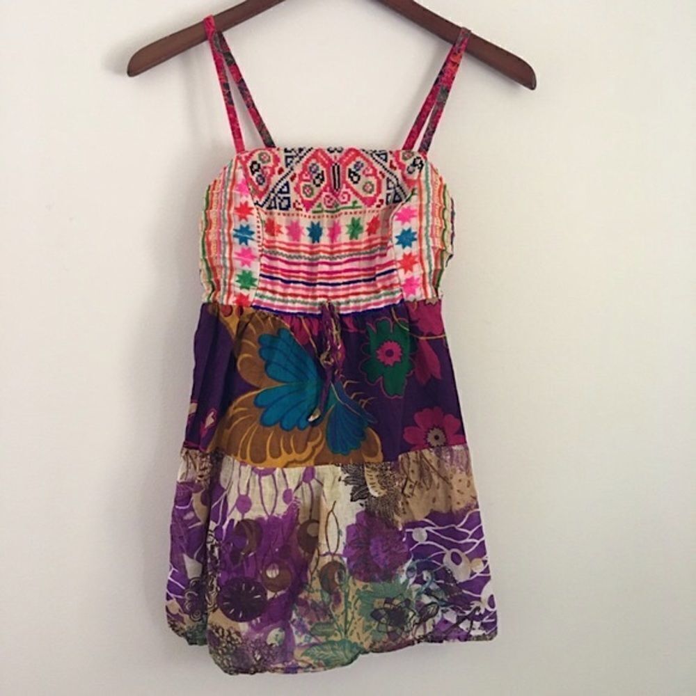 Boho Patchwork Multi Color Tunic Tank Top | Size … - image 1